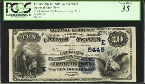 Havre de Grace, Maryland. $10 1882 Date Back. Fr. 545. The Citizens NB. Charter #5445. PCGS Very Fin