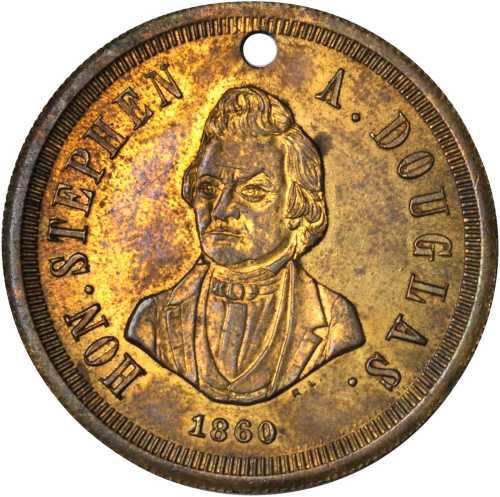Quartet of brass tokens for the 1860 Stephen Douglas campaign.