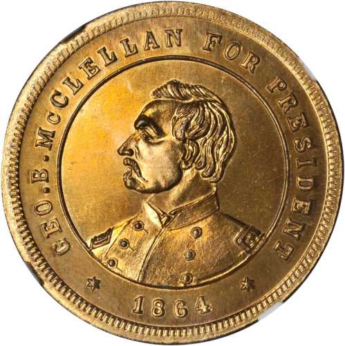 1864 George McClellan. DeWitt-GMcC 1864-Unlisted. Brass. 31 mm. MS-66 (NGC).