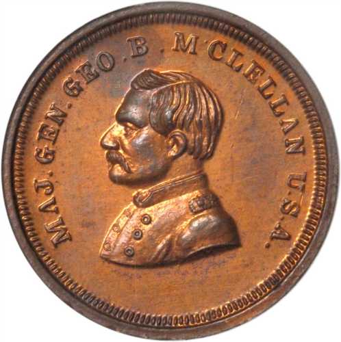 Undated (1864) George B. McClellan / Open Wreath and Shield. Fuld-142/347 a. Rarity-8. Copper. 18 mm