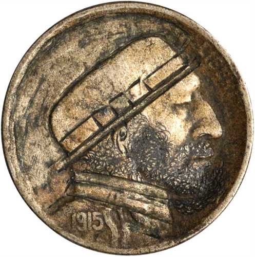 1915-D Man with Beard and Straw Hat. Host coin Fine, Environmental Damage.