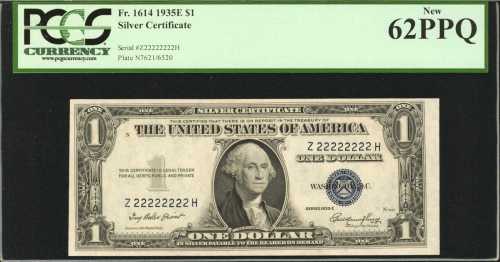 Fr. 1614. 1935 E $1 Silver Certificate. PCGS New 62 PPQ. Solid Serial Number.