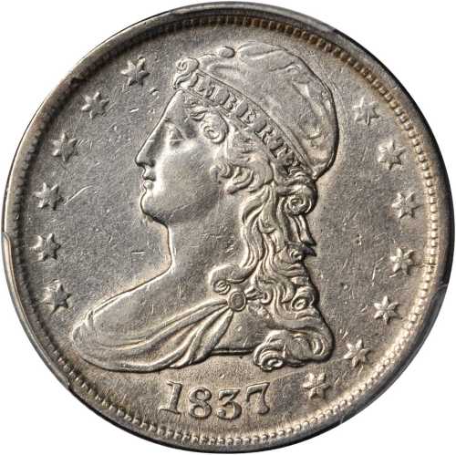 1837 Capped Bust Half Dollar. Reeded Edge. 50 CENTS. GR-23. Rarity-2. EF Details--Cleaned (PCGS).