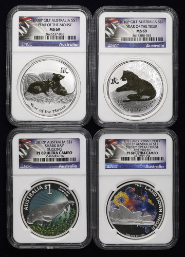 AUSTRALIA Australian lot オーストラリアのロット Dollar 2008、2010、2012&2013 2008&2010:NGC-MS69; 2012&2013:NGC-PF
