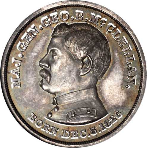 1864 George McClellan. DeWitt-GMcC 1864-13. Silvered white metal. 31 mm. MS-65 (NGC).