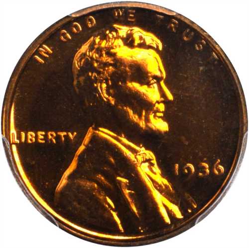 1936 Lincoln Cent. Brilliant Proof-66+ RD (PCGS). Gold Shield Holder.