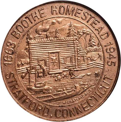 1945 Boothe Homestead. Reddish Gilt. 38 mm. HK-776. Rarity-4. MS-65 RB (NGC).