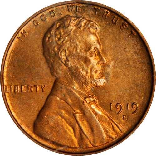 1919-S Lincoln Cent. MS-64 RD (PCGS). CAC.