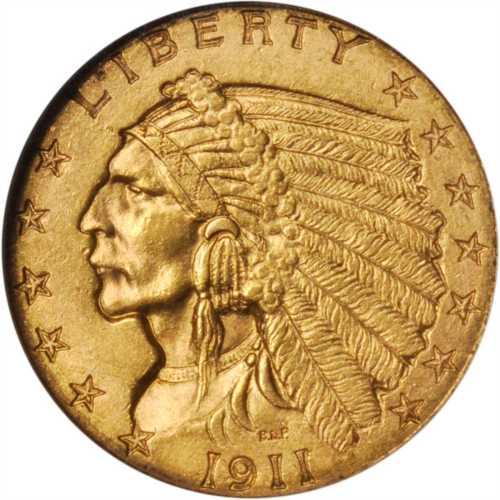 1911-D Indian Quarter Eagle. MS-62 (NGC).