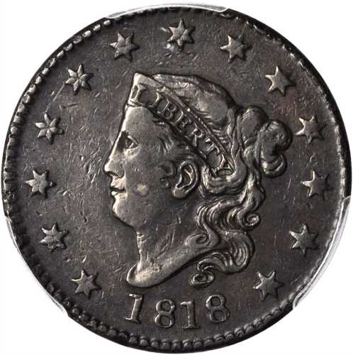 1818 Matron Head Cent. N-1. Rarity-2. VF-35 (PCGS).