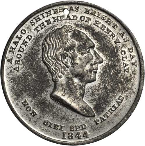 1844 Henry Clay. DeWitt-HC 1844-23. White metal. 33.5 mm. About Uncirculated, neatly pierced.