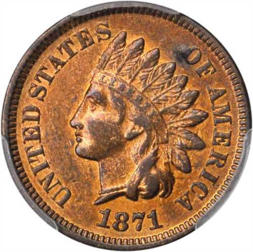 1871 Indian Cent. Bold N. AU Details--Cleaned (PCGS).