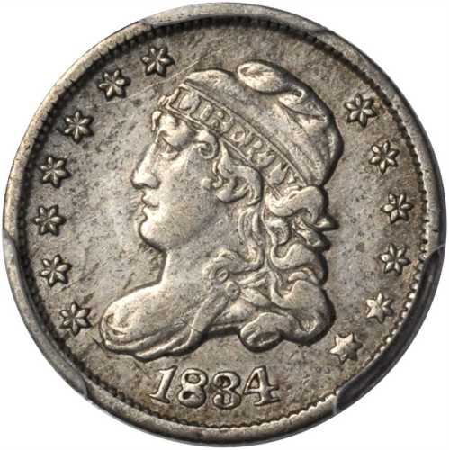 1834 Capped Bust Half Dime. LM-3. Rarity-3. AU Details--Cleaned (PCGS).