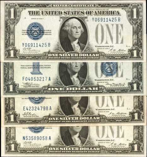 Lot of (4) $1 Silver Certificates. Very Fine to Gem Uncirculated.