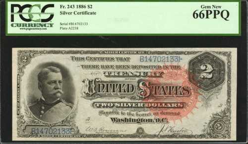 Fr. 243. 1886 $2 Silver Certificate. PCGS Gem New 66 PPQ.
