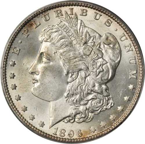 1896 Morgan Silver Dollar. VAM-4. Top 100 Variety. Doubled Die Obverse, Doubled Stars. MS-63 (ANACS)