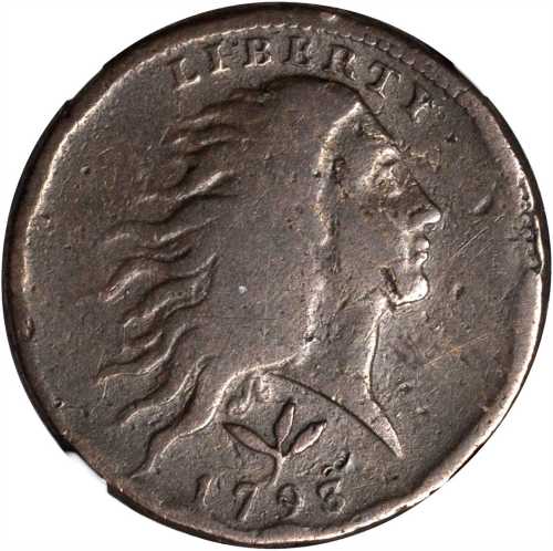 1793 Flowing Hair Cent. Wreath Reverse. S-10. Rarity-4. Vine and Bars Edge. VG Details. VG Details--