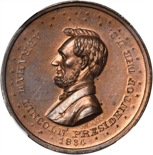 1864 Abraham Lincoln. DeWitt-AL 1864-28. Copper. 28 mm. MS-64 BN (NGC).