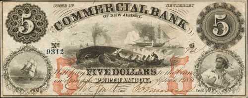 Perth Amboy, New Jersey. Commercial Bank of New Jersey. September 1, 1856. $5. About Uncirculated. W