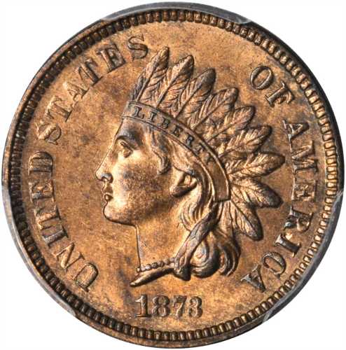 1873 Indian Cent. Close 3. MS-64 RB (PCGS).