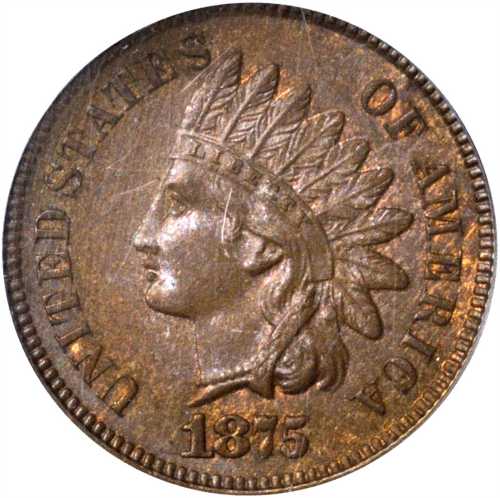 1875 Indian Cent. MS-64 BN (PCGS). OGH.