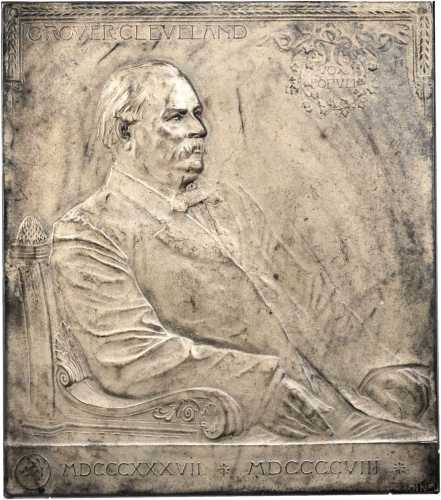 1908 Grover Cleveland Memorial Plaque. Silver. 89 mm x 78 mm. By J. Edouard Roine. Miller-22. Edge #