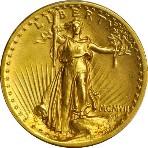 MCMVII (1907) Saint-Gaudens Double Eagle. High Relief. Flat Rim. MS-62 (PCGS).