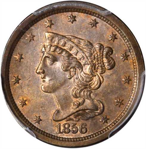 1856 Braided Hair Half Cent. C-1. Rarity-1. MS-62 BN (PCGS).