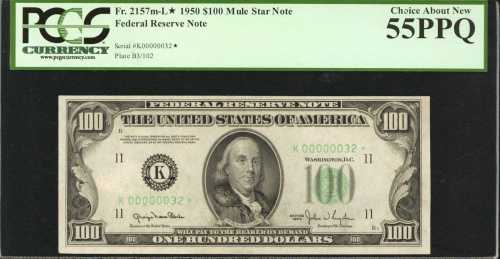 Fr. 2157m-K*. 1950 $100 Federal Reserve Star Note. Dallas. PCGS Choice About New 55 PPQ.