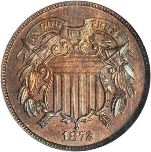 1872 Two-Cent Piece. Proof-64 BN (NGC).