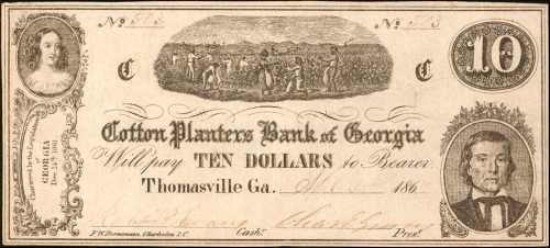 Thomasville, Georgia. Cotton Planters Bank of Georgia. April 3, 1862. $10. Very Fine.