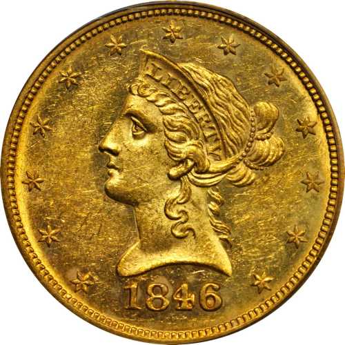 1846/5-O Liberty Head Eagle. Winter-3. AU-58 (PCGS).