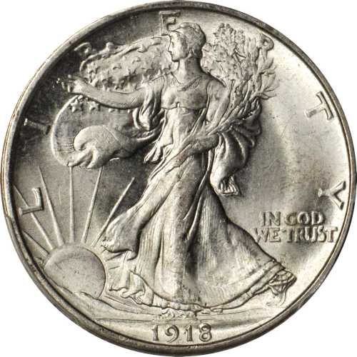 1918 Walking Liberty Half Dollar. MS-65+ (PCGS). Gold Shield Holder.