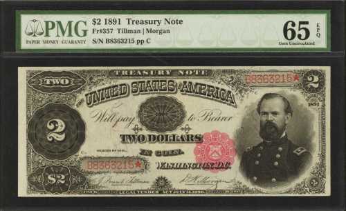 Fr. 357. 1891 $2 Treasury Note. PMG Gem Uncirculated 65 EPQ.