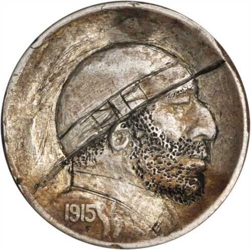 1915 Man with Beard, Hat and Collar. Host coin Extremely Fine.