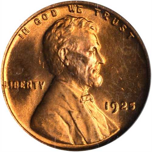 1925 Lincoln Cent. MS-65 RD (PCGS).