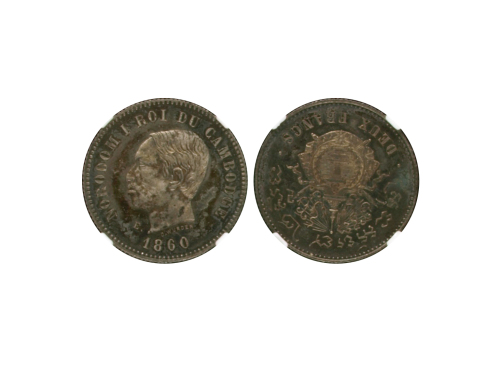 1860E年柬埔寨2法郎，NGC PF63