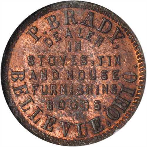 Ohio--Bellevue. 1863 P. Brady. Fuld-065B-1a. Rarity-6. Copper. 19 mm. MS-64 RB (NGC).