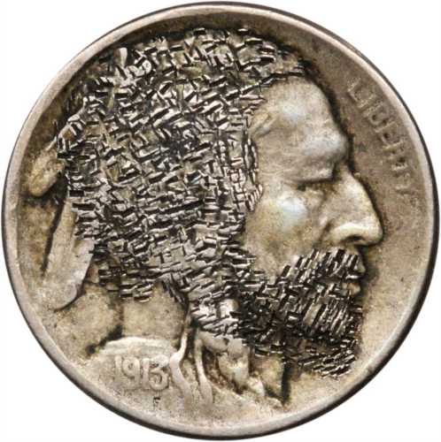 1913-S Type I Man with Rough Beard and Hair. Host coin Extremely Fine.