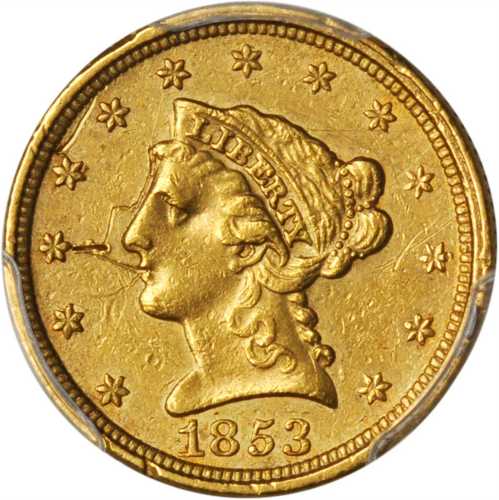 1853 Liberty Head Quarter Eagle. AU Details--Devices Outlined (PCGS).