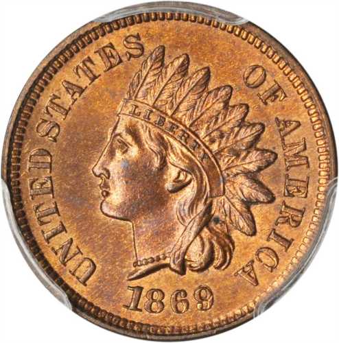 1869/69 Indian Cent. Snow-3c, FS-301. Repunched Date. MS-65 RB (PCGS). CAC.
