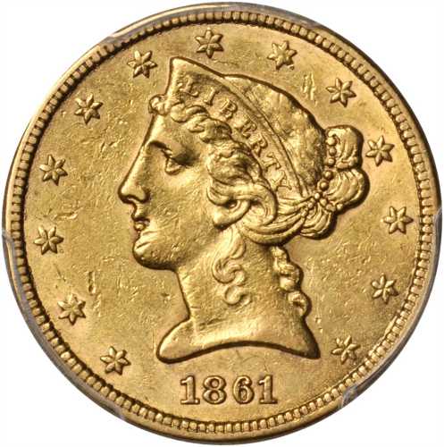 1861 Liberty Head Half Eagle. AU-53 (PCGS).
