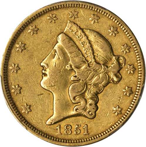 1851 Liberty Head Double Eagle. EF-40 (PCGS).