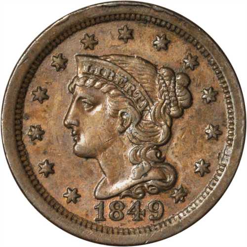 Lot of (4) 1849 Braided Hair Cents.