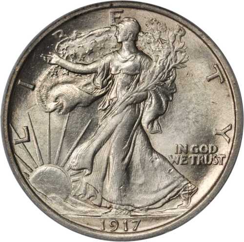 1917-D Walking Liberty Half Dollar. Reverse Mintmark. MS-64 (PCGS). CAC.