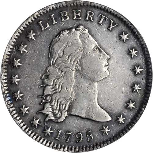 1795 Flowing Hair Silver Dollar. BB-14, B-4. Rarity-3. Two Leaves. Genuine--Damage (PCGS).