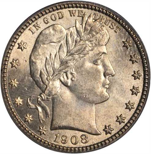 1908 Barber Quarter. MS-64 (PCGS). CAC.