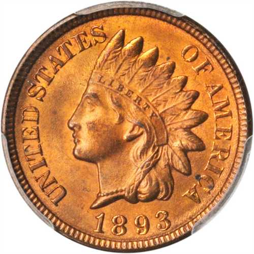 1893 Indian Cent. MS-65+ RD (PCGS).