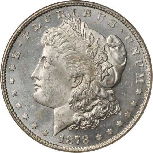 1878 Morgan Silver Dollar. 8 Tailfeathers. MS-63 (NGC).