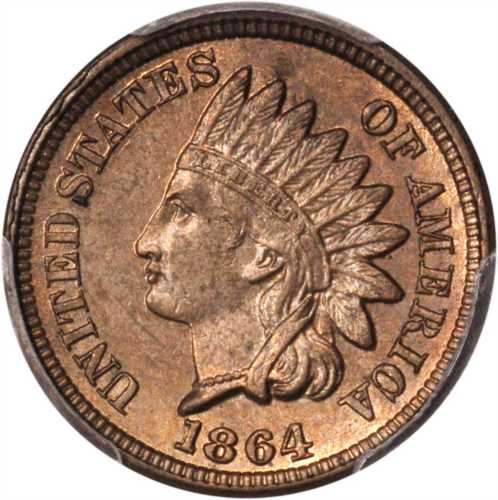 1864 Indian Cent. Copper-Nickel. AU-58 (PCGS).
